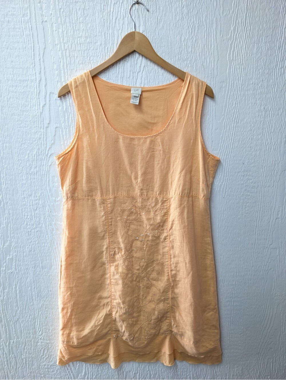 J Jill 100% Linen Orange Beaded Sleeveless Dress Beachy Coastal Capsule Size 12